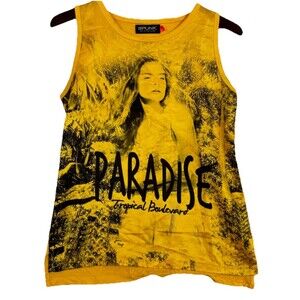 Spunk Paradise Tropical Boulevard Graphic Tank Top Yellow Womens Large